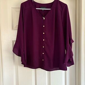 Deep Purple Blouse with Gold Button Accents